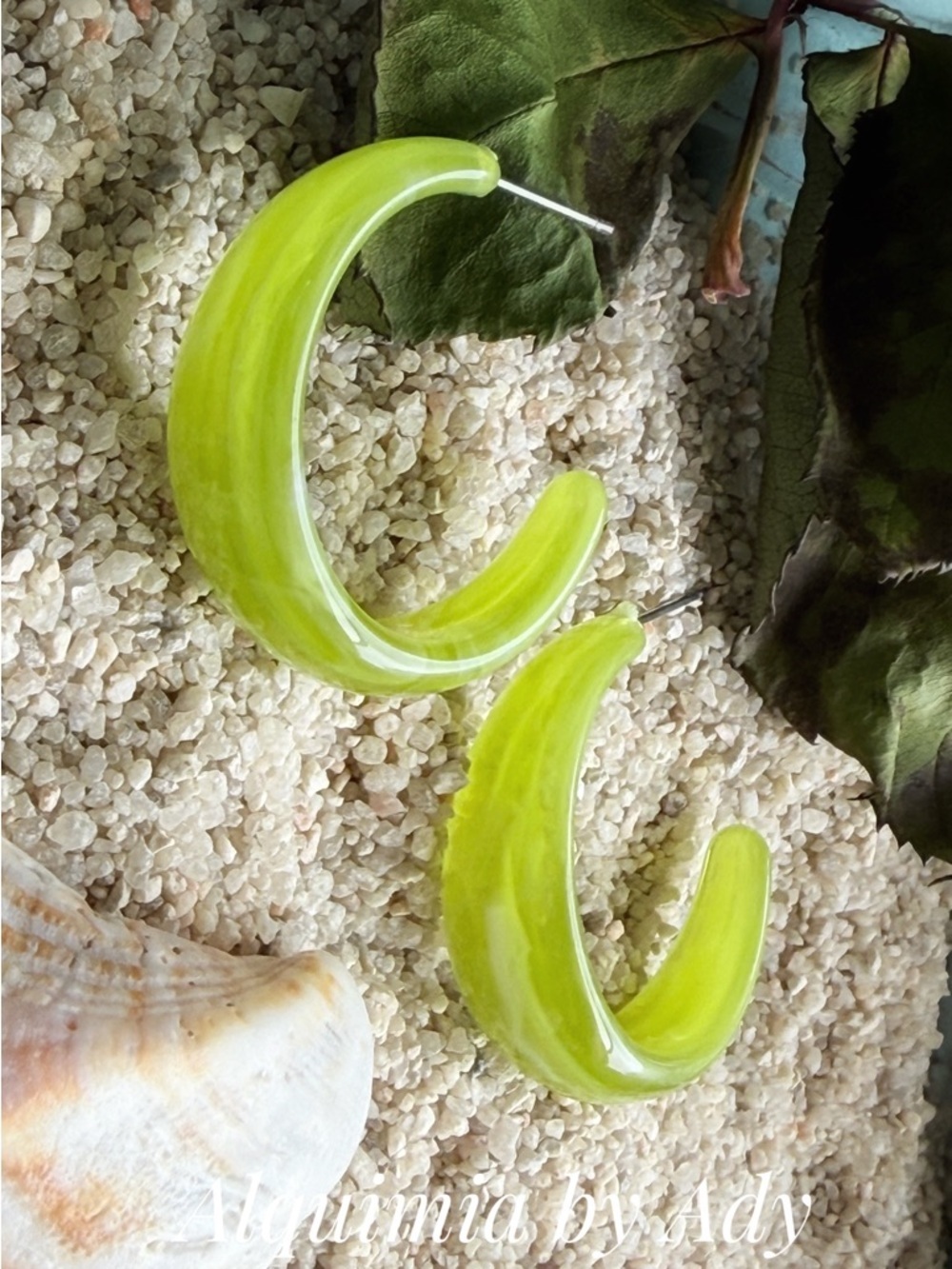 Apple 🍏 Lime Green Crescent Hoop Earrings